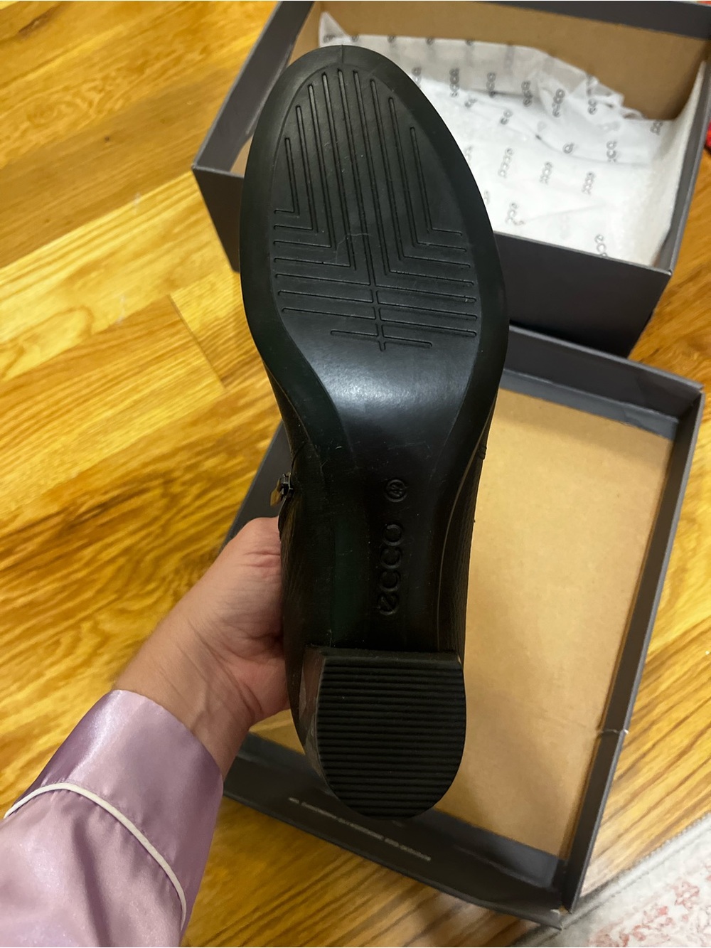 Ecco Black Leather Side-Zip Ankle Booties - Picture 6 of 8